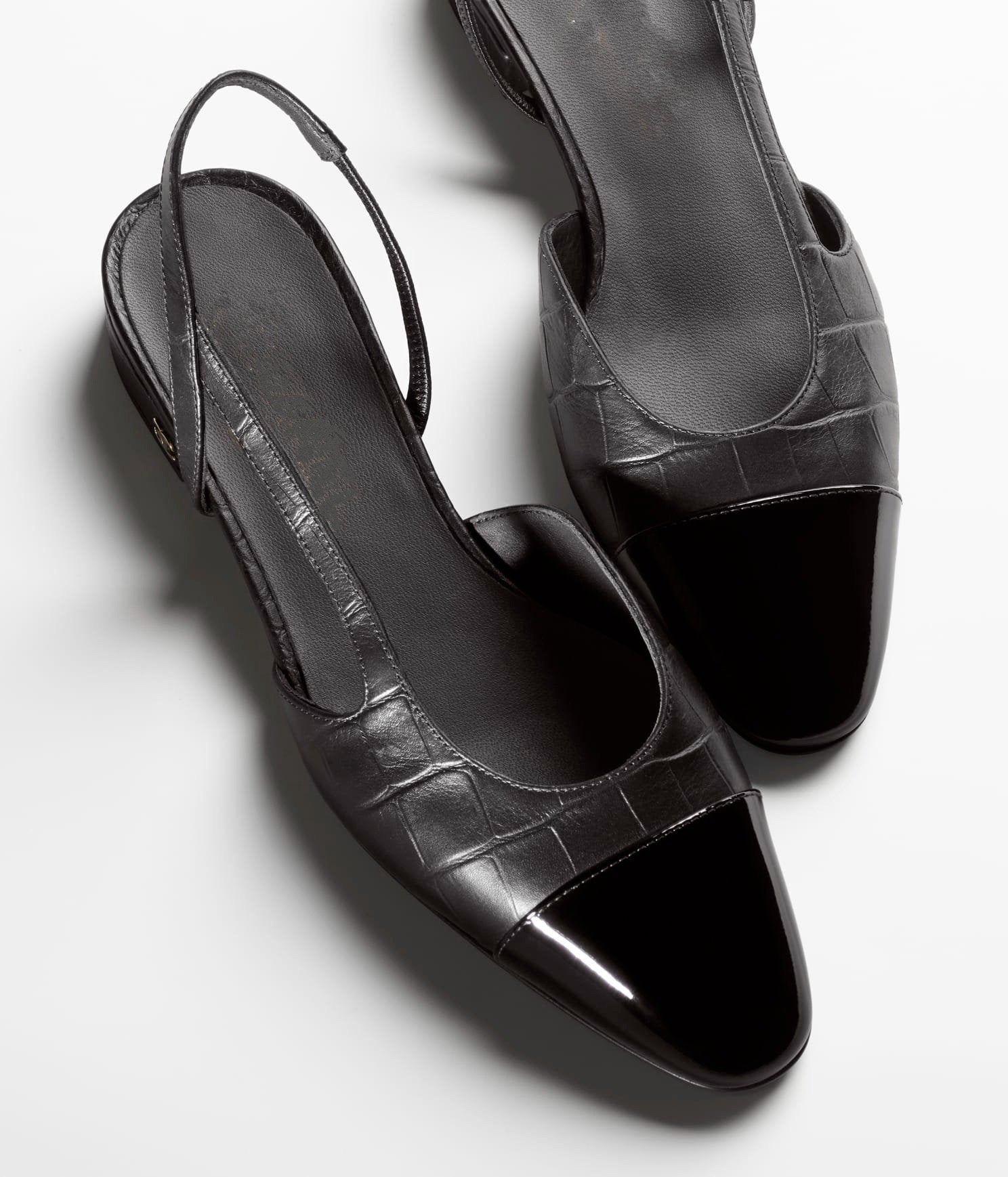CHANEL SLINGBACKS BLACK CALFSKIN PATENT