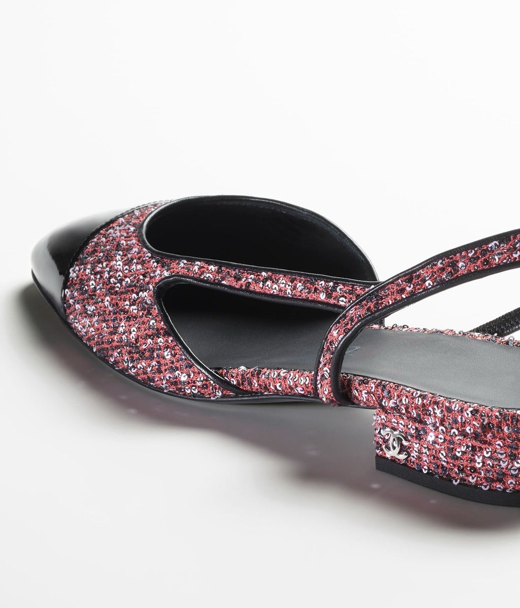 CHANEL TWEED SLINGBACKS PINK WHITE SILVER BLACK