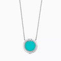 18K Tiffany Diamond & Turquoise Circle Pendant Necklace