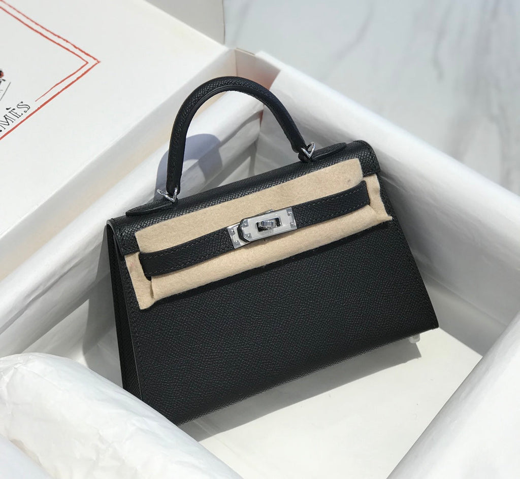 HERMES KELLY MINI 20 BLACK EPSOM SILVER HARDWARE