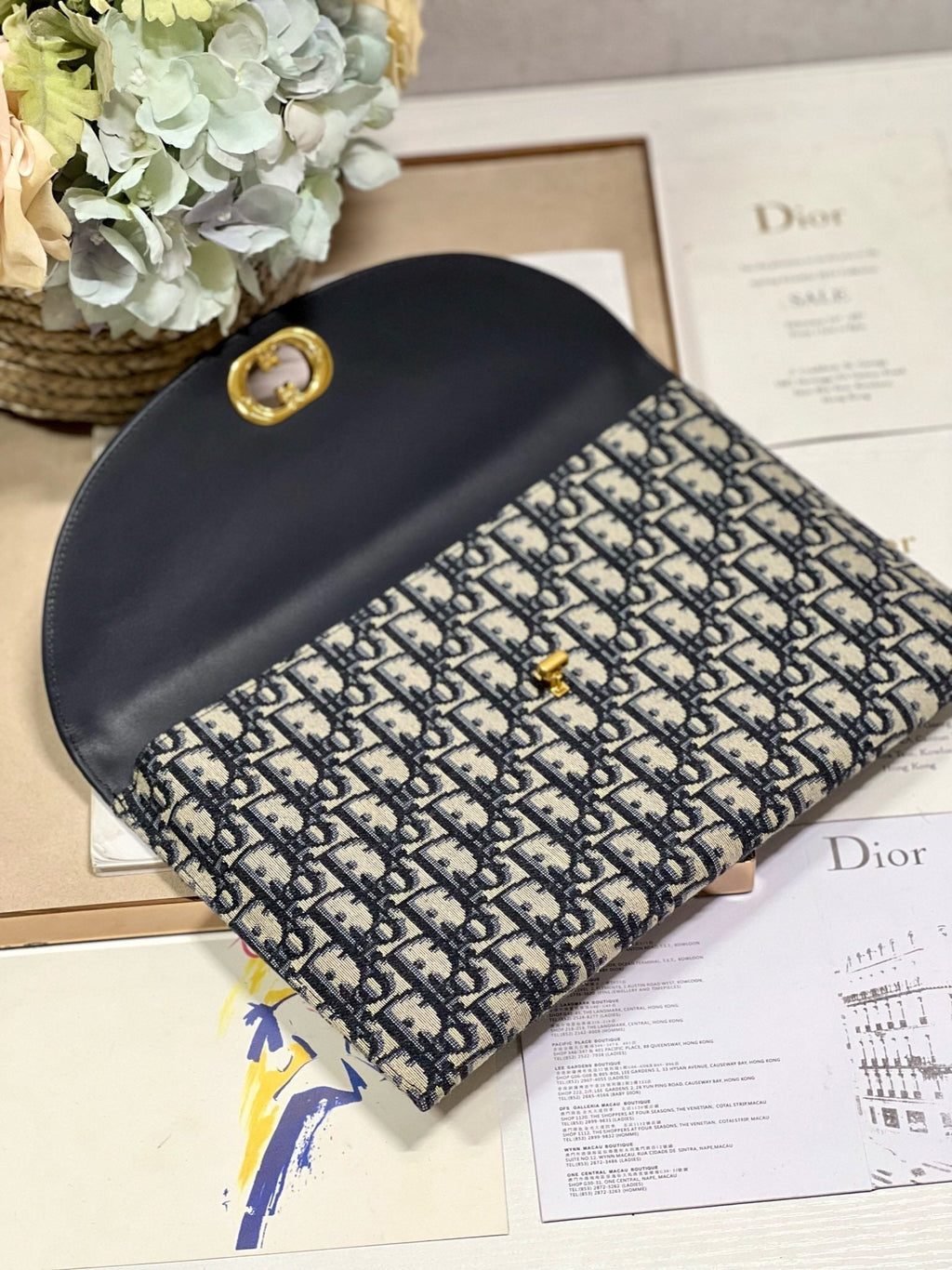 DIOR 30 MONTAIGNE 30CM BLUE OBLIQUE EMBROIDERY