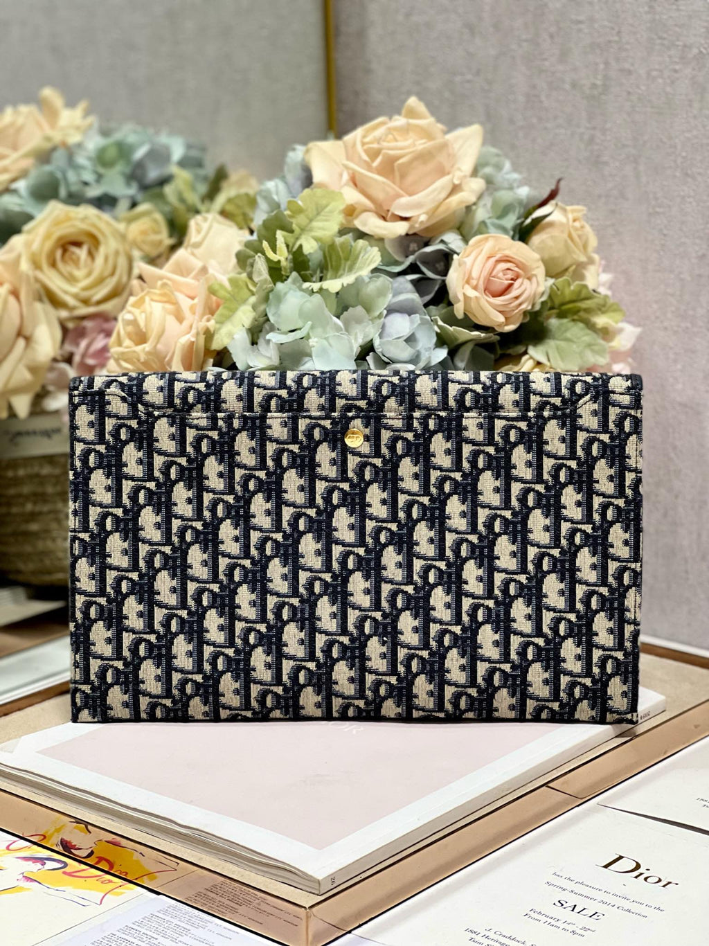 DIOR 30 MONTAIGNE 30CM BLUE OBLIQUE EMBROIDERY