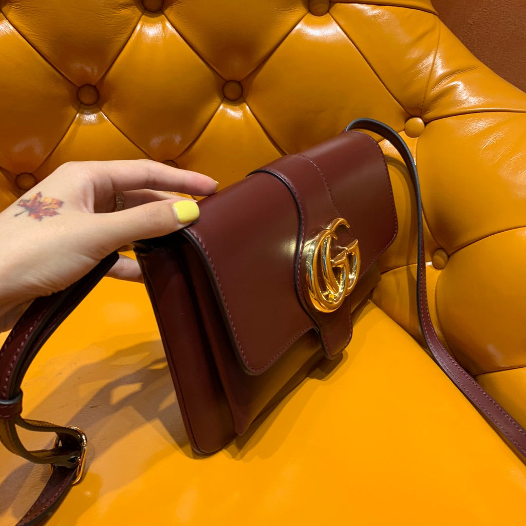 GUCCI Arli Bag 25cm Burgundy Calfskin Gold Hardware