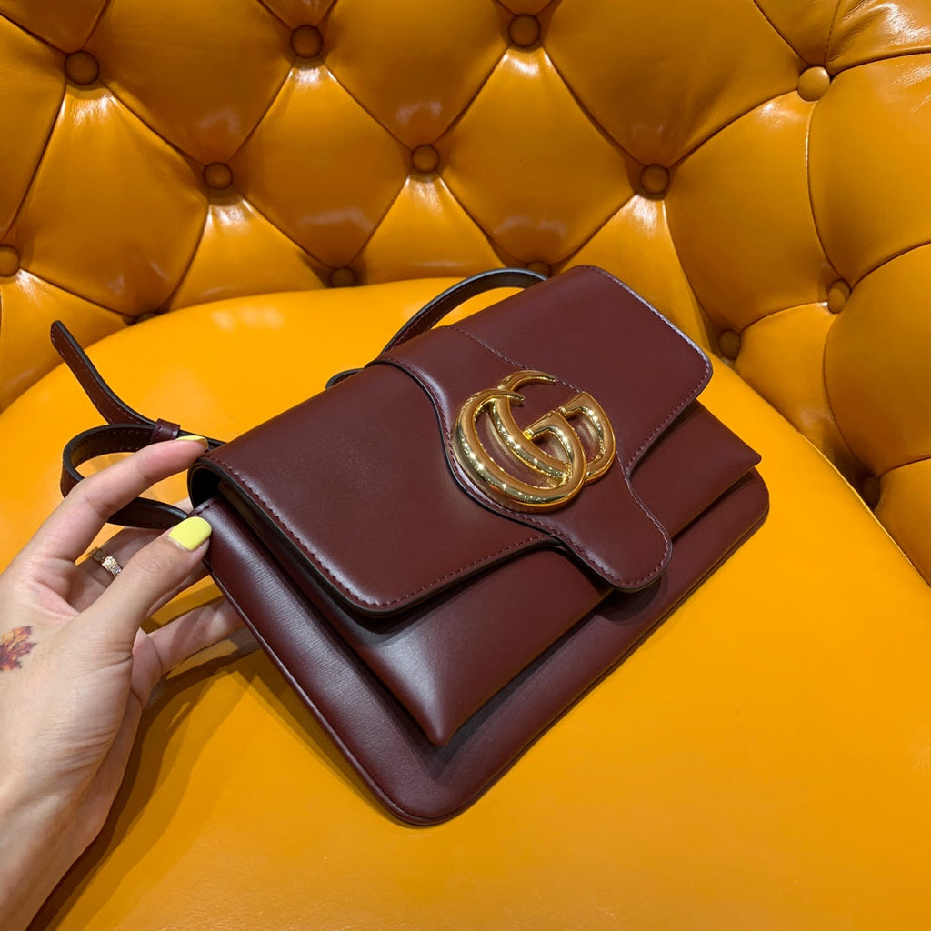 GUCCI Arli Bag 25cm Burgundy Calfskin Gold Hardware