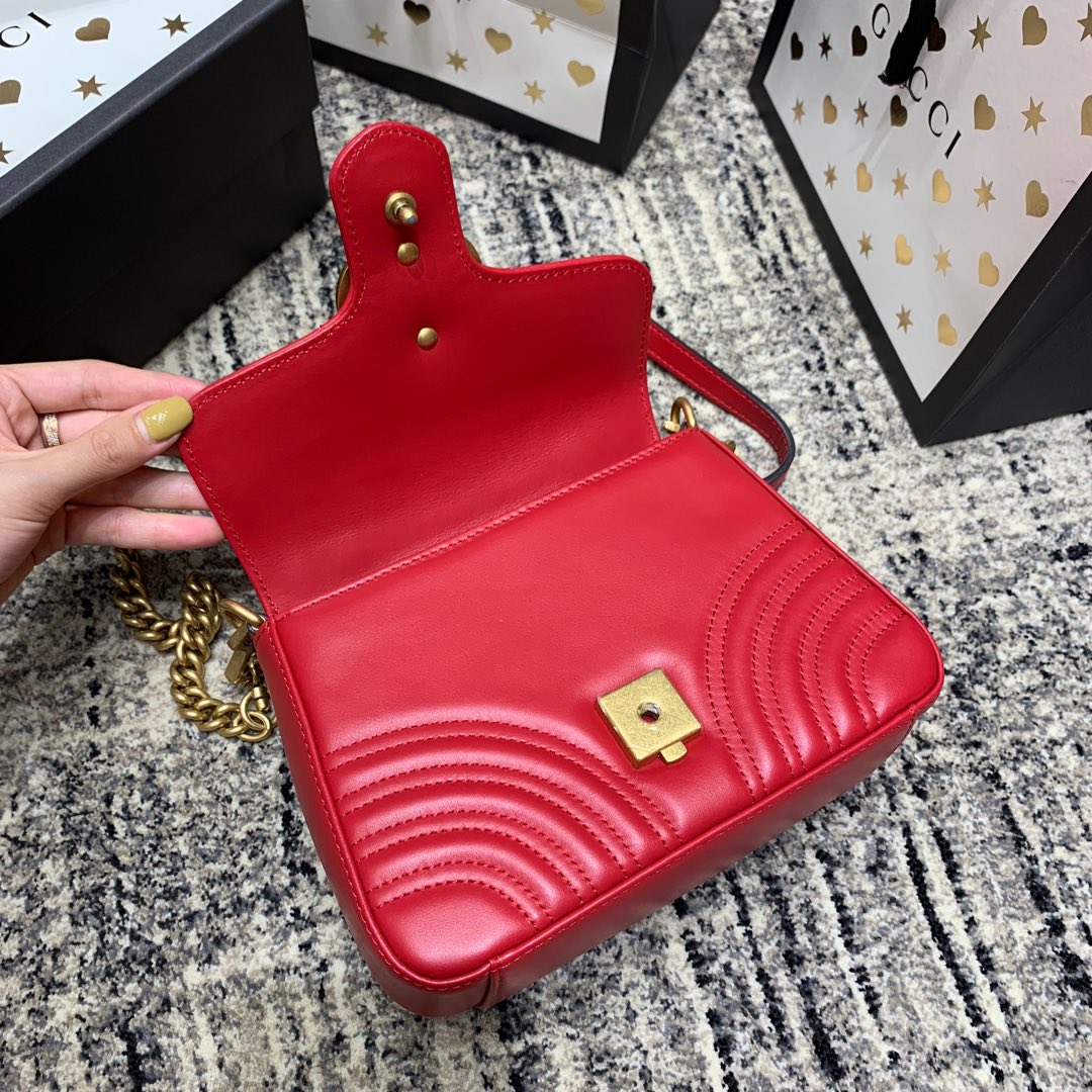 GUCCI Marmont 21cm Mini Top Red Calfskin Gold Hardware