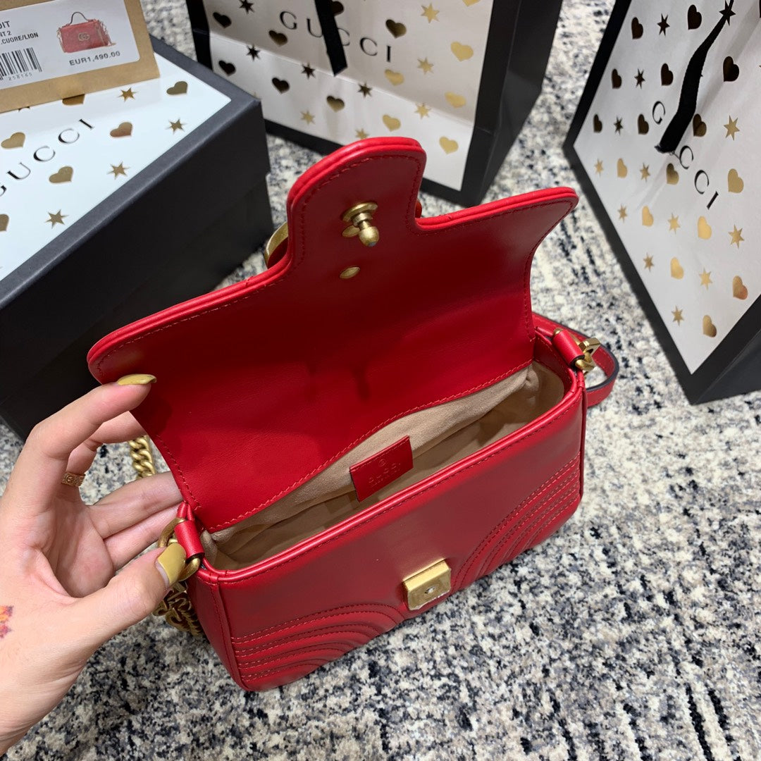 GUCCI Marmont 21cm Mini Top Red Calfskin Gold Hardware