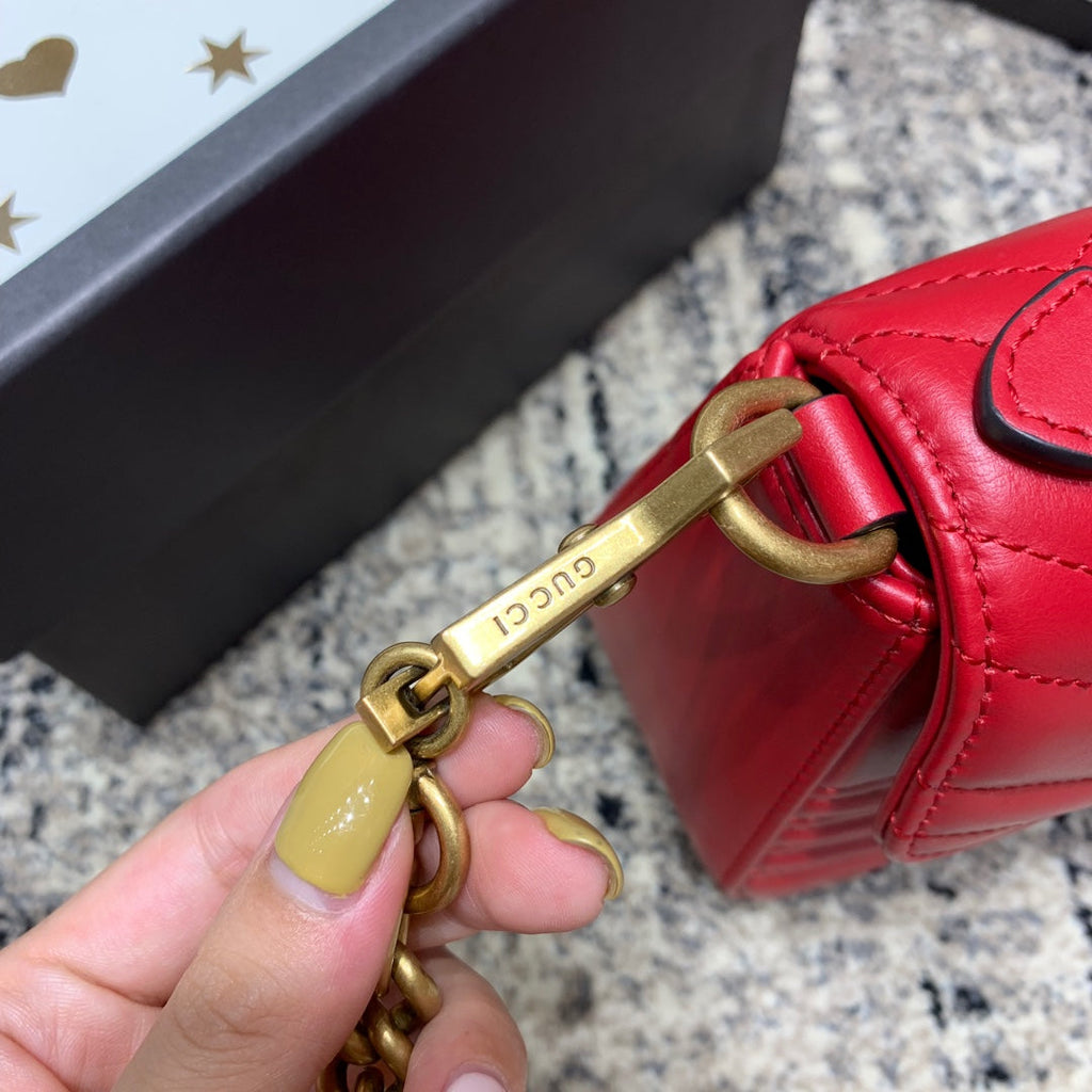 GUCCI Marmont 21cm Mini Top Red Calfskin Gold Hardware