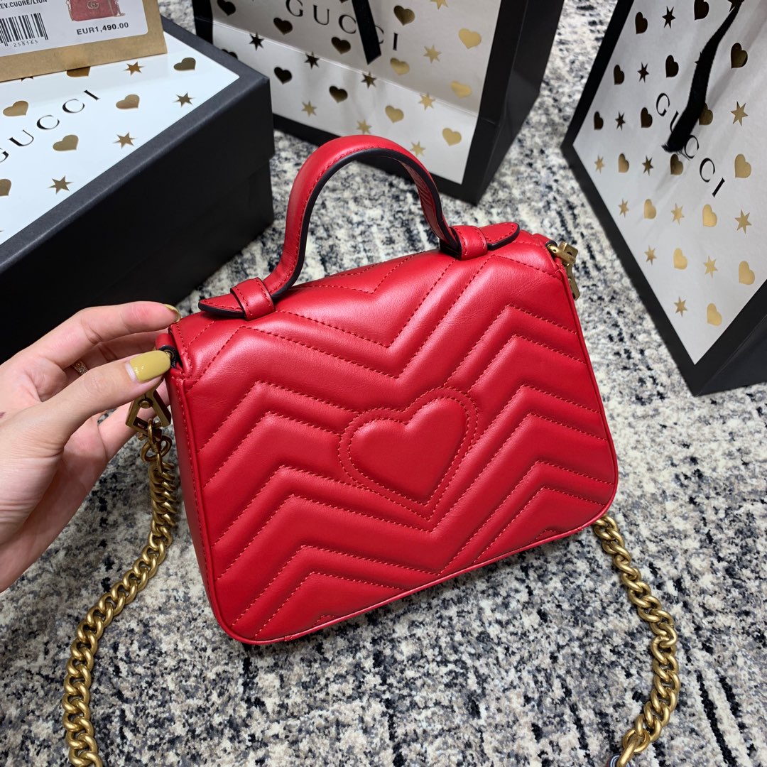 GUCCI Marmont 21cm Mini Top Red Calfskin Gold Hardware