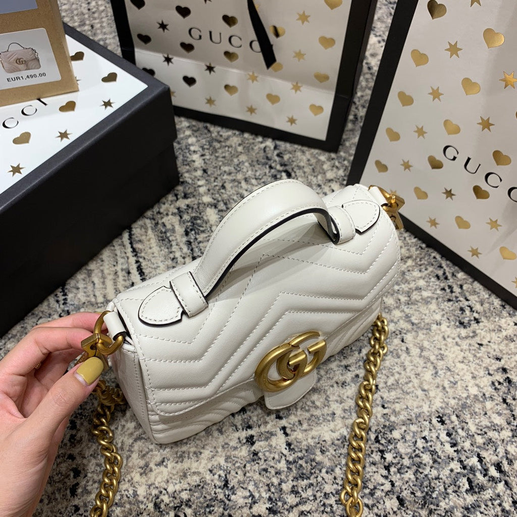 GUCCI Marmont 21cm Mini Top White Calfskin Gold Hardware