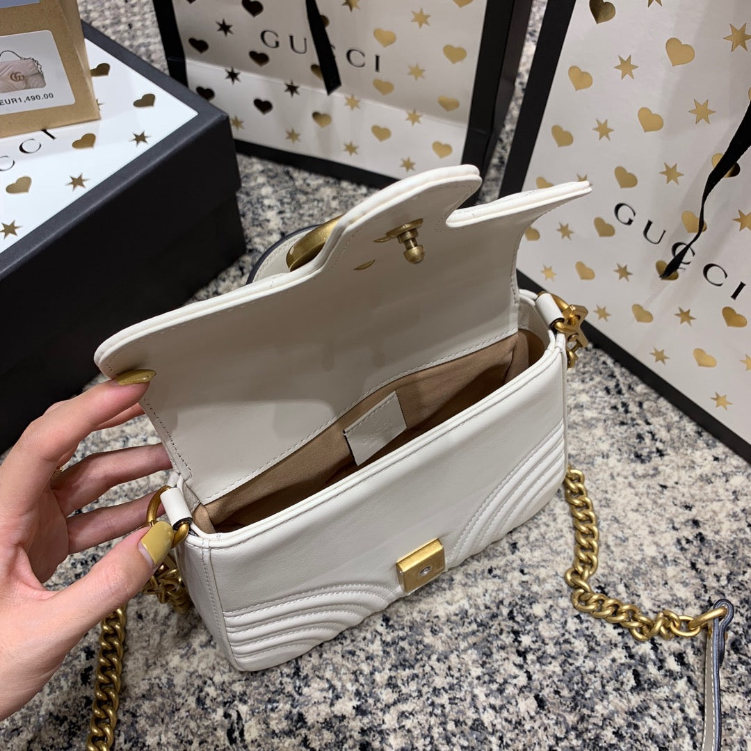 GUCCI Marmont 21cm Mini Top White Calfskin Gold Hardware