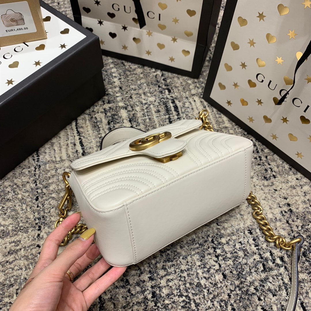 GUCCI Marmont 21cm Mini Top White Calfskin Gold Hardware