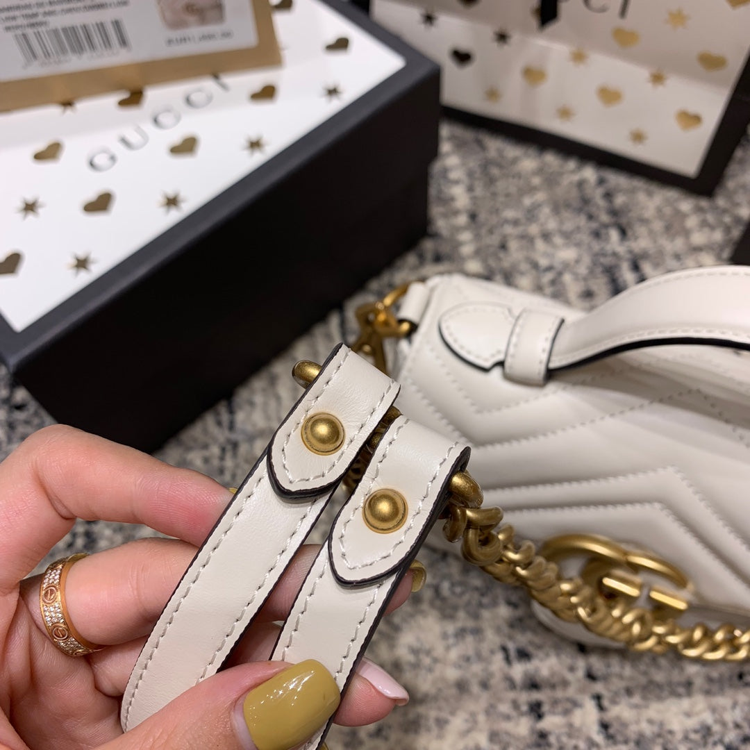 GUCCI Marmont 21cm Mini Top White Calfskin Gold Hardware