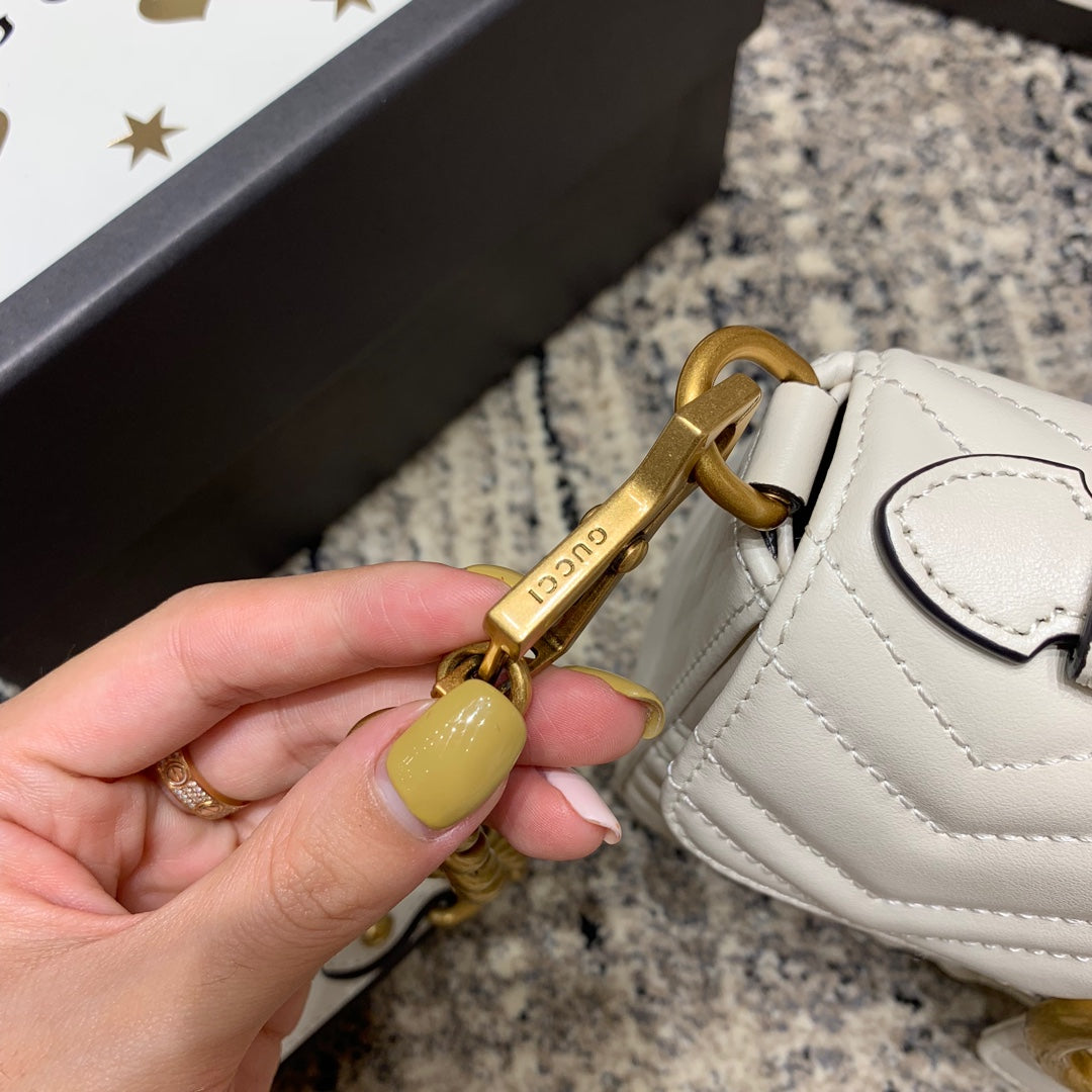 GUCCI Marmont 21cm Mini Top White Calfskin Gold Hardware