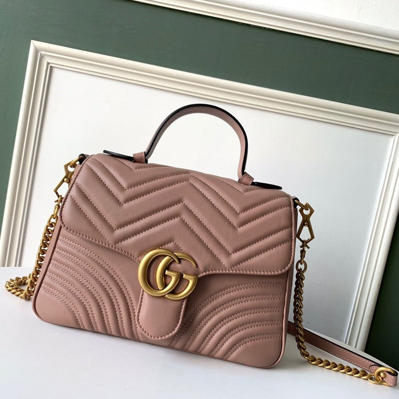 GUCCI Marmont 26.5cm Dark Beige Calfskin Gold Hardware