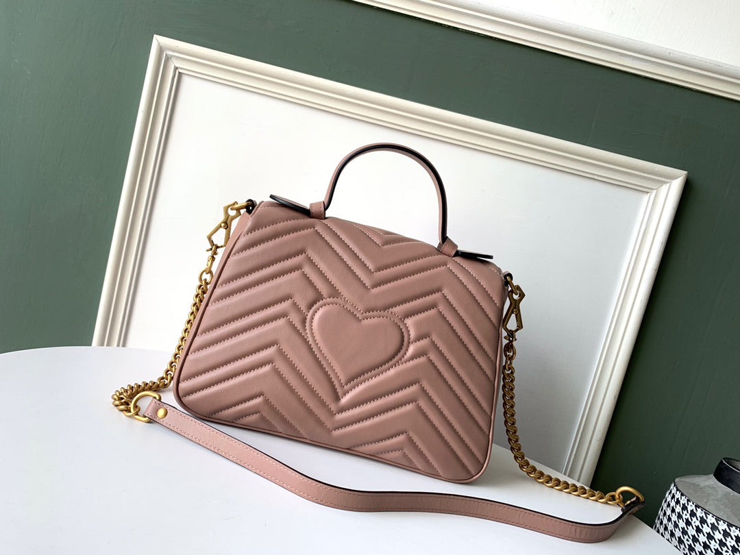 GUCCI Marmont 26.5cm Dark Beige Calfskin Gold Hardware