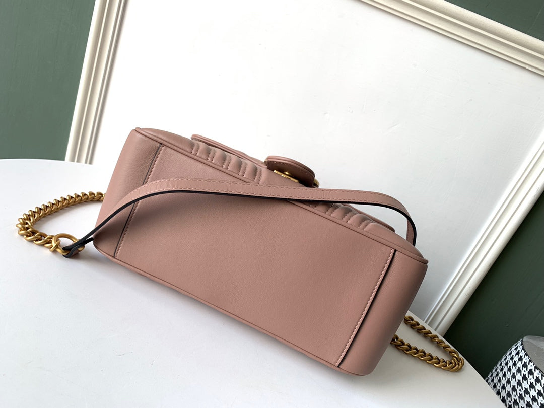 GUCCI Marmont 26.5cm Dark Beige Calfskin Gold Hardware