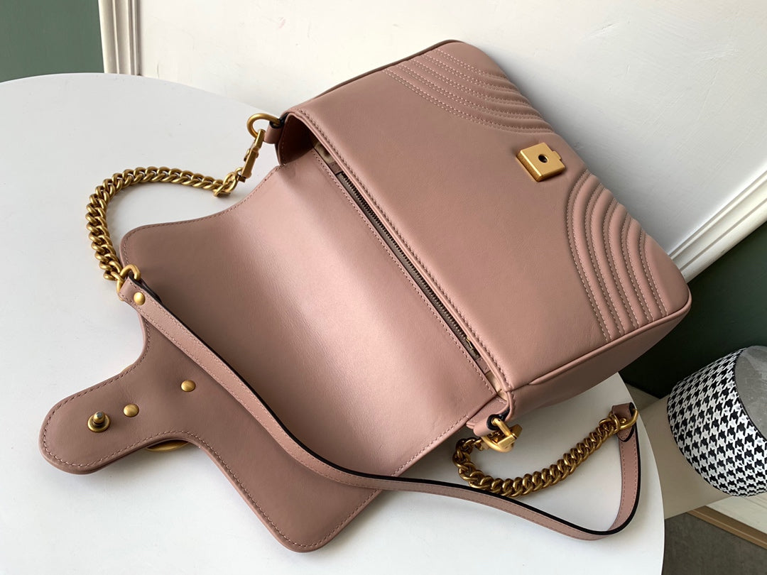 GUCCI Marmont 26.5cm Dark Beige Calfskin Gold Hardware