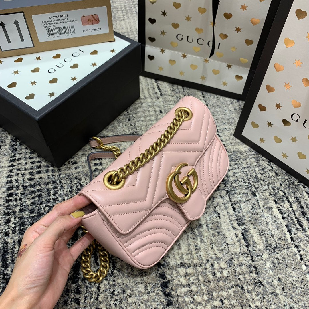 GUCCI Marmont 22cm Pink Calfskin Gold Hardware