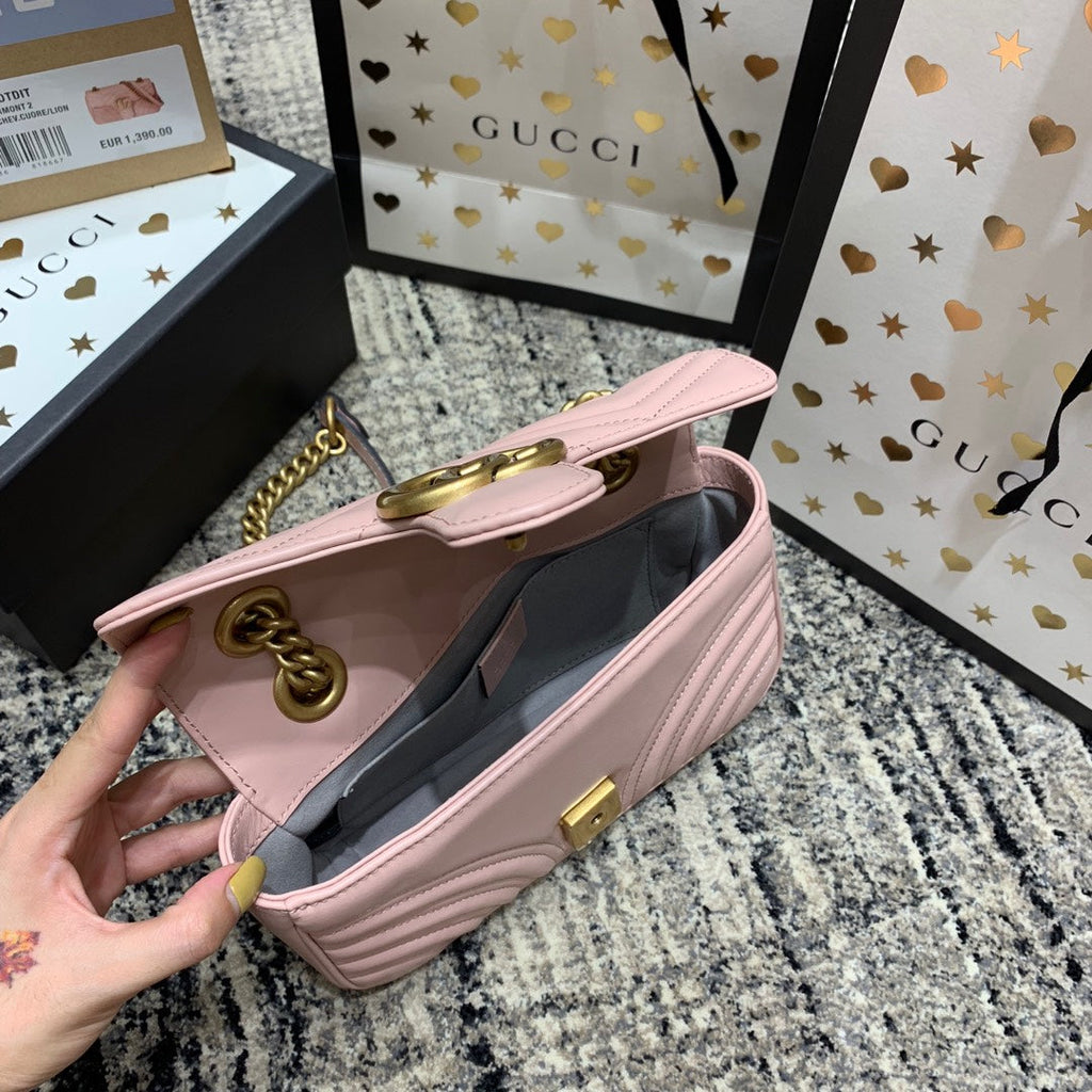 GUCCI Marmont 22cm Pink Calfskin Gold Hardware