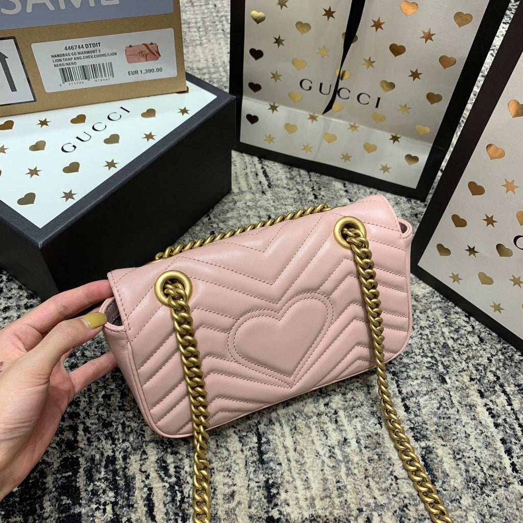 GUCCI Marmont 22cm Pink Calfskin Gold Hardware