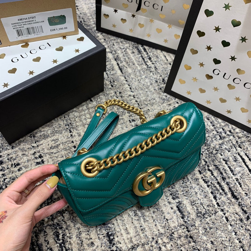 GUCCI Marmont 22cm Turquoise Calfskin Gold Hardware