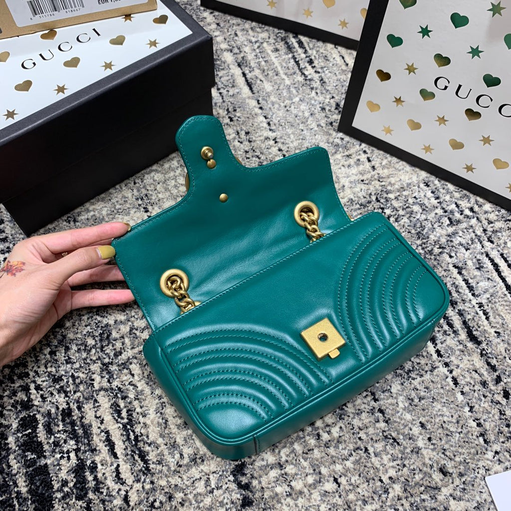 GUCCI Marmont 22cm Turquoise Calfskin Gold Hardware