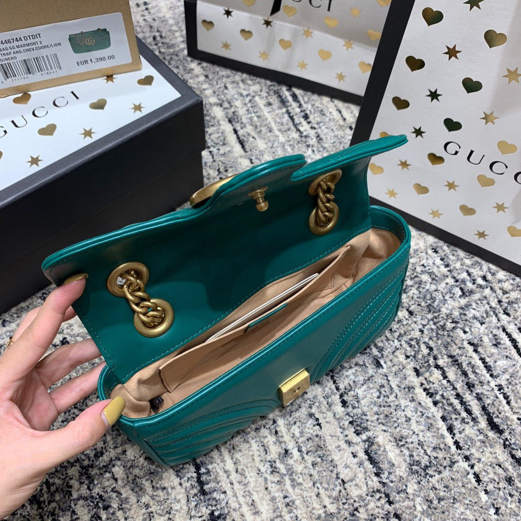 GUCCI Marmont 22cm Turquoise Calfskin Gold Hardware