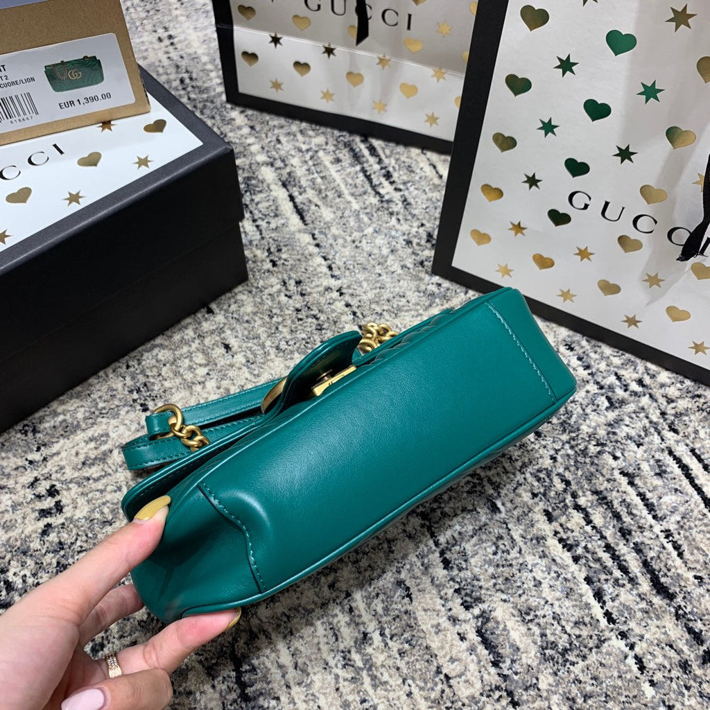 GUCCI Marmont 22cm Turquoise Calfskin Gold Hardware