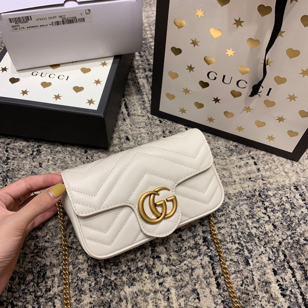 GUCCI Marmont Mini 16.5cm White Calfskin Gold Hardware