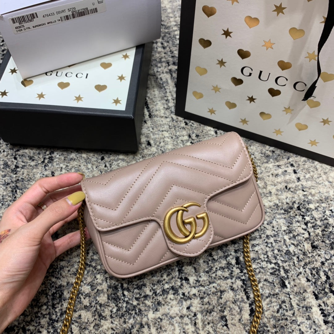 GUCCI Marmont Mini 16.5cm Dark Beige Calfskin Gold Hardware