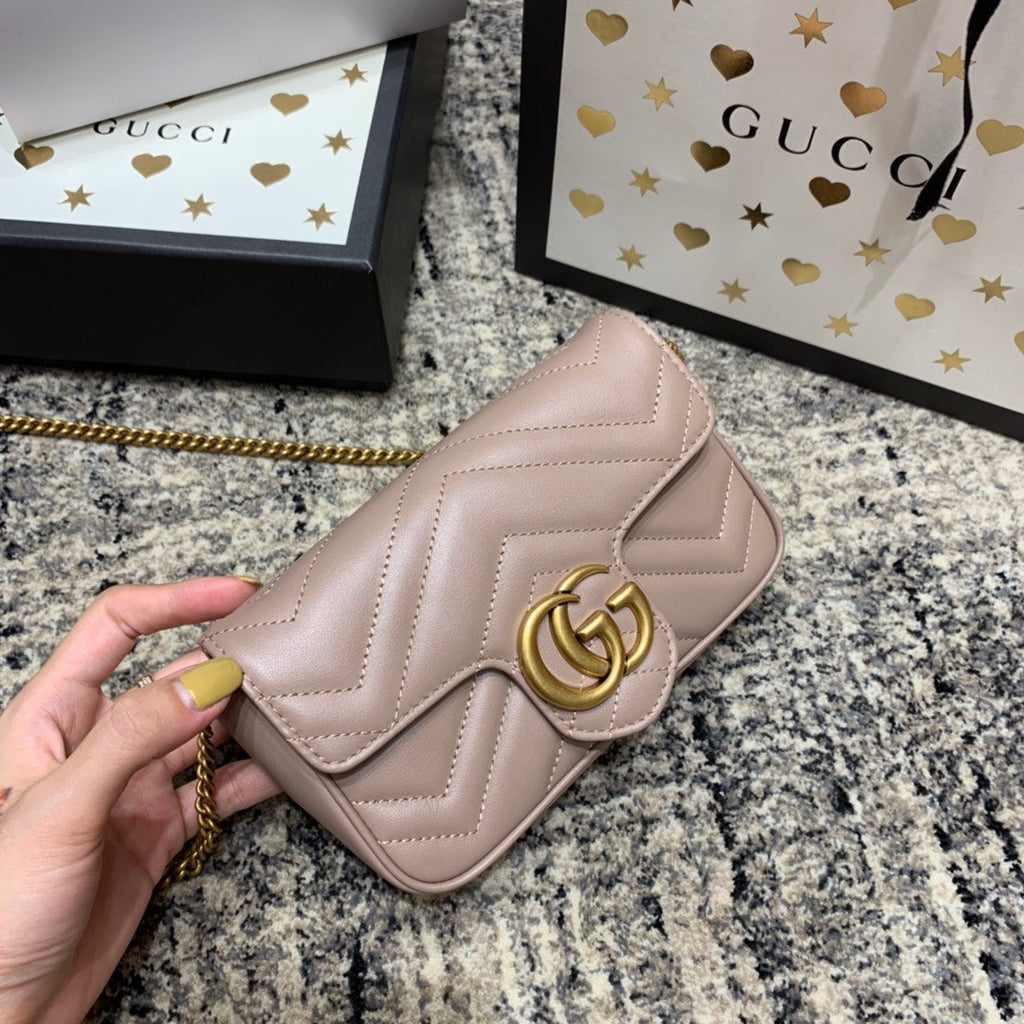 GUCCI Marmont Mini 16.5cm Dark Beige Calfskin Gold Hardware
