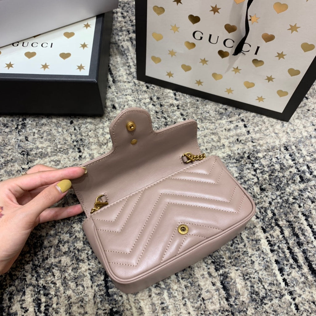 GUCCI Marmont Mini 16.5cm Dark Beige Calfskin Gold Hardware