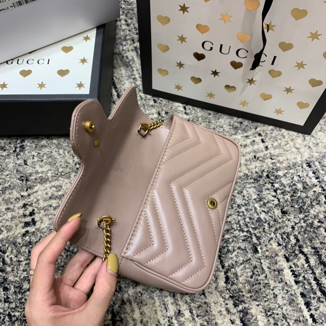 GUCCI Marmont Mini 16.5cm Dark Beige Calfskin Gold Hardware