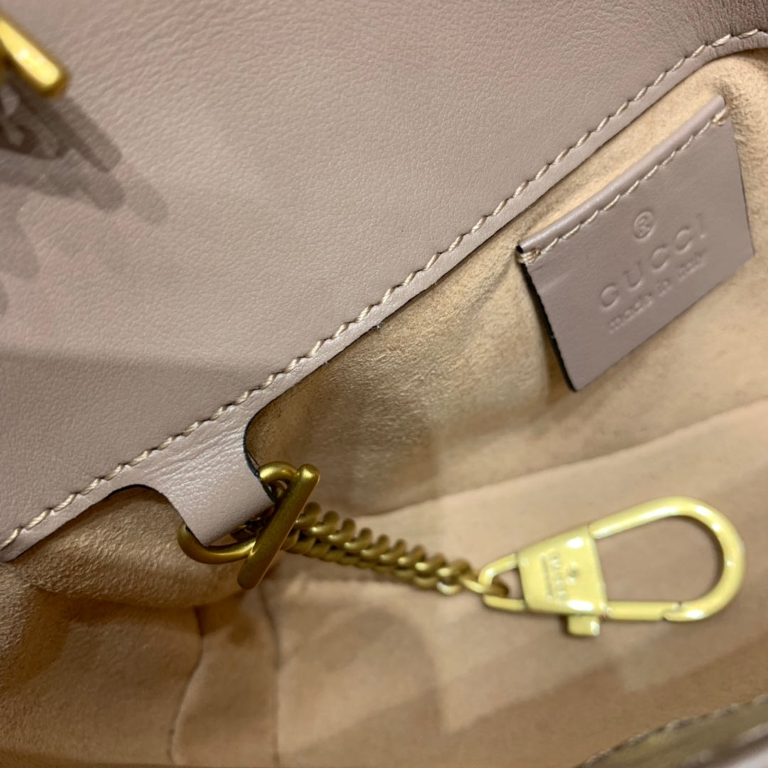 GUCCI Marmont Mini 16.5cm Dark Beige Calfskin Gold Hardware