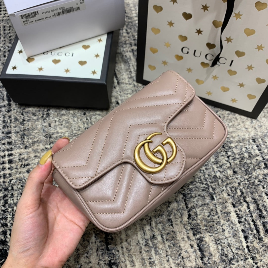 GUCCI Marmont Mini 16.5cm Dark Beige Calfskin Gold Hardware