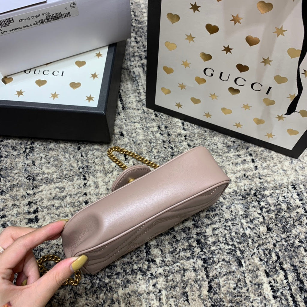 GUCCI Marmont Mini 16.5cm Dark Beige Calfskin Gold Hardware