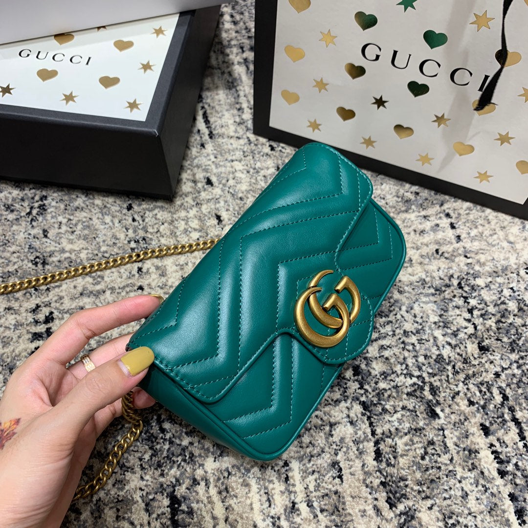 GUCCI Marmont Mini 16.5cm Turquoise Calfskin Gold Hardware