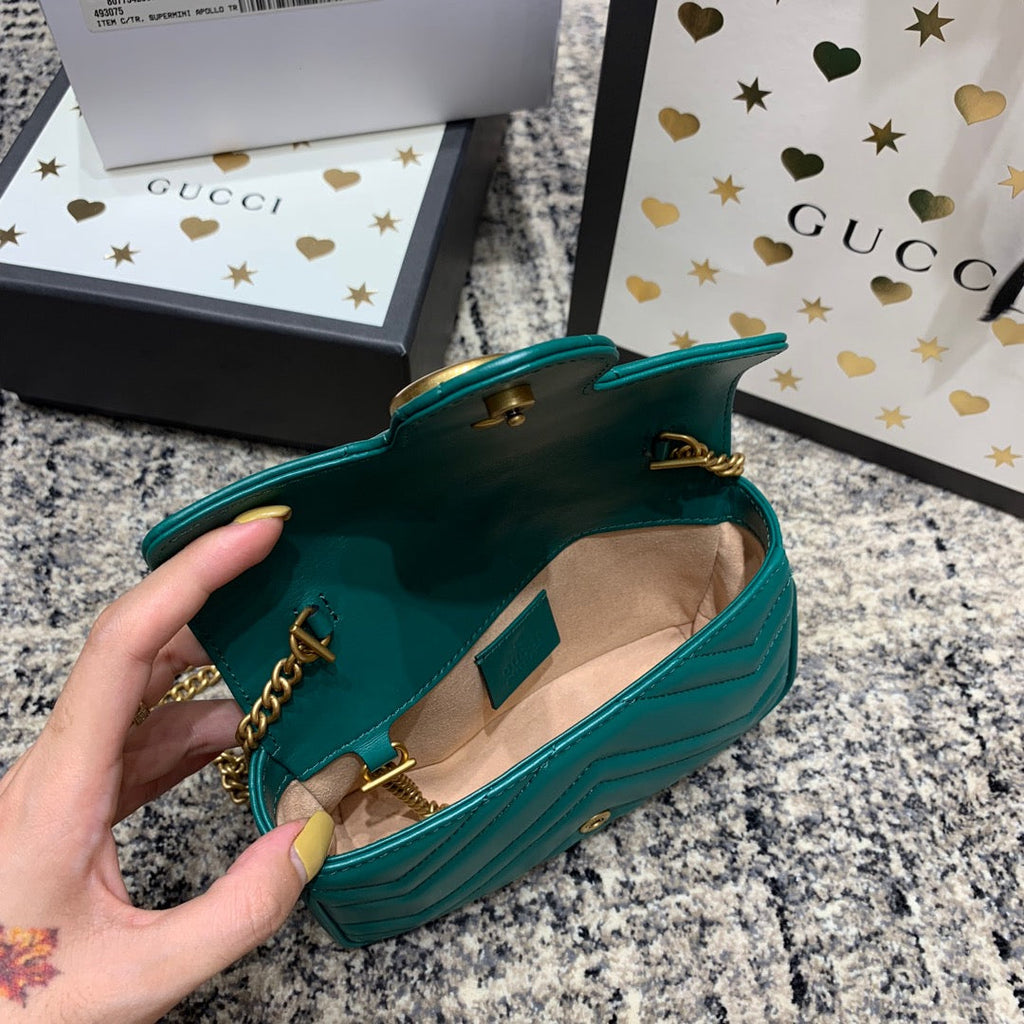 GUCCI Marmont Mini 16.5cm Turquoise Calfskin Gold Hardware