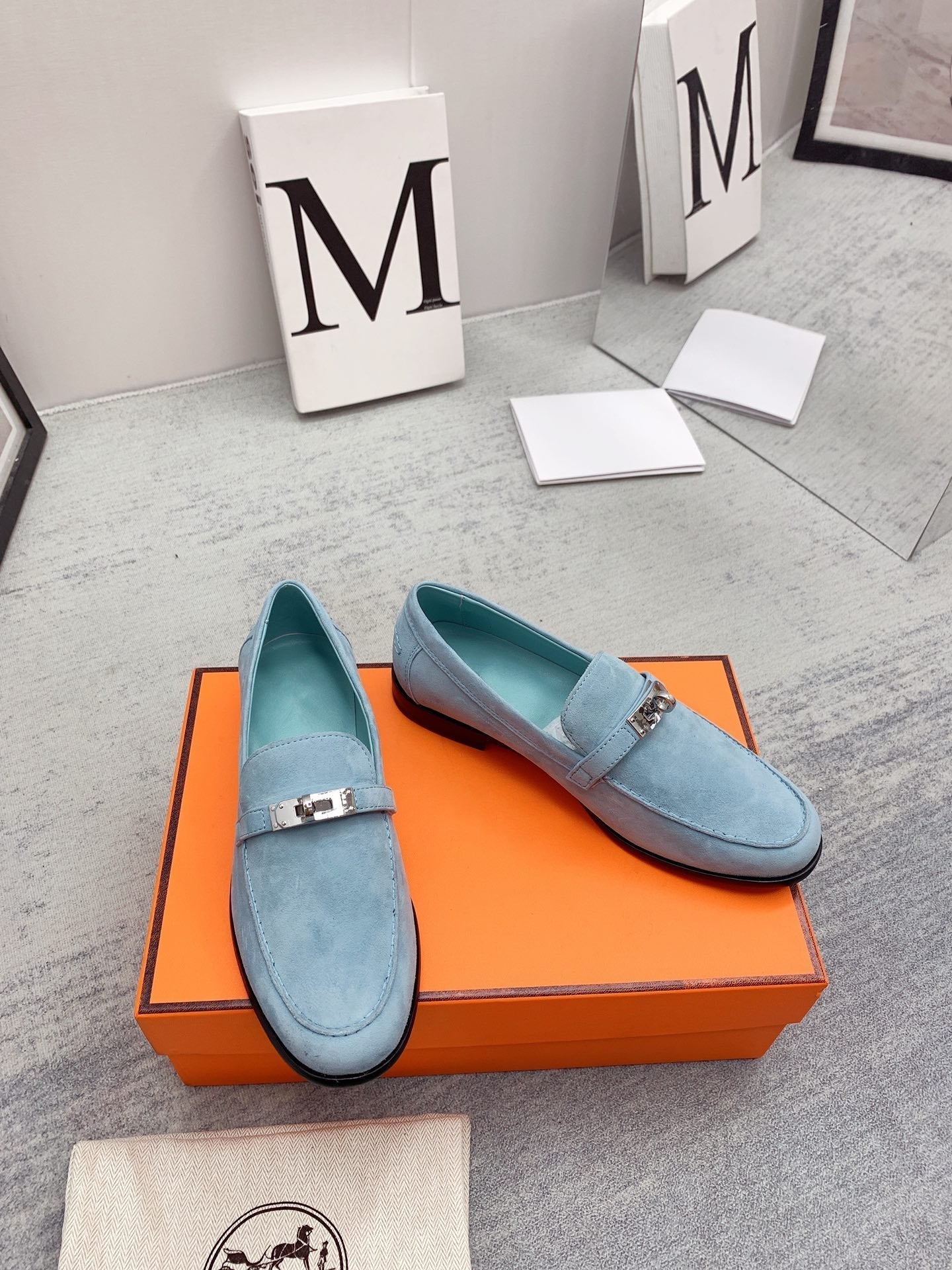 HERMES Destin Loafer Suede Light Blue