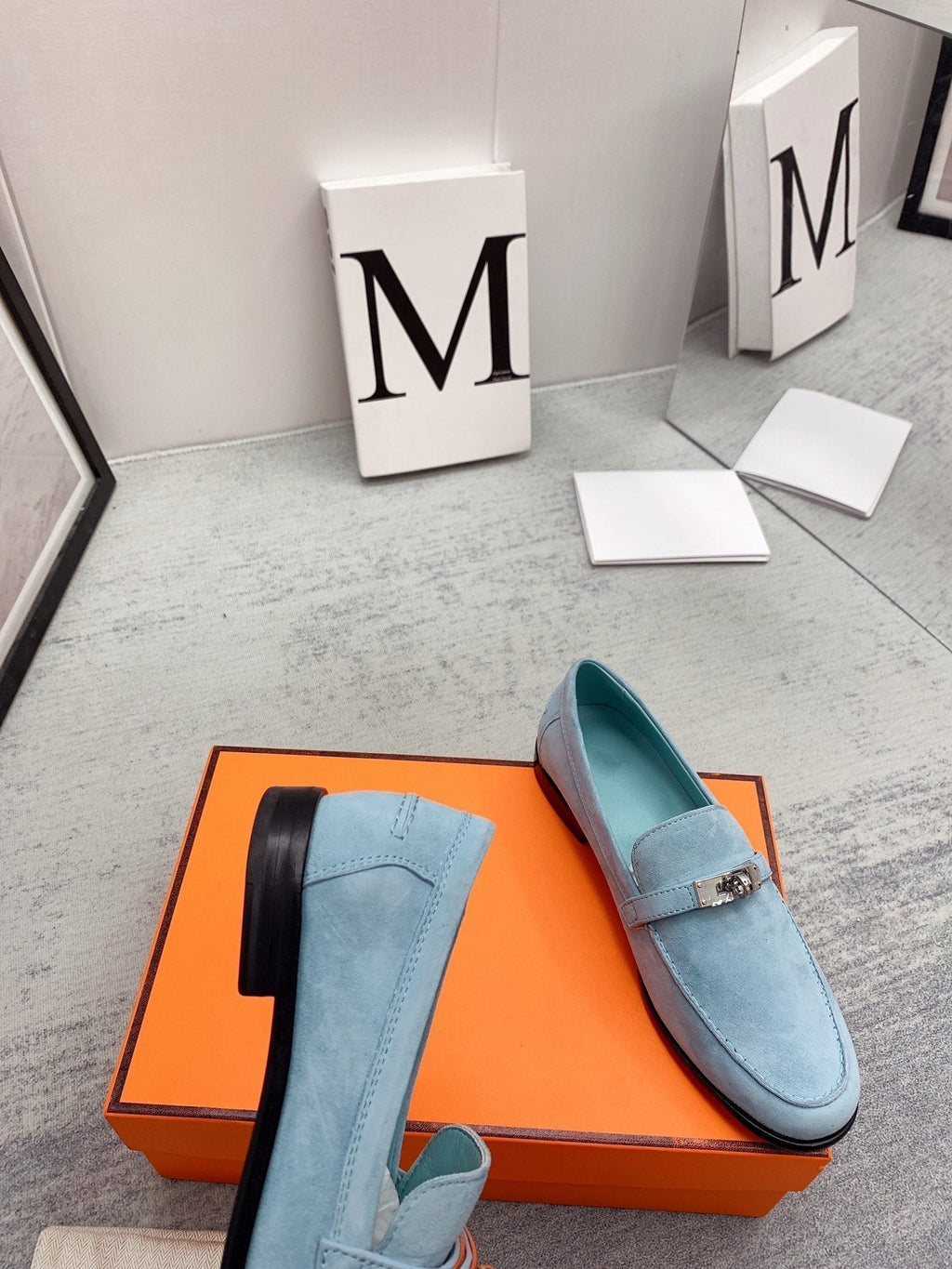 HERMES Destin Loafer Suede Light Blue