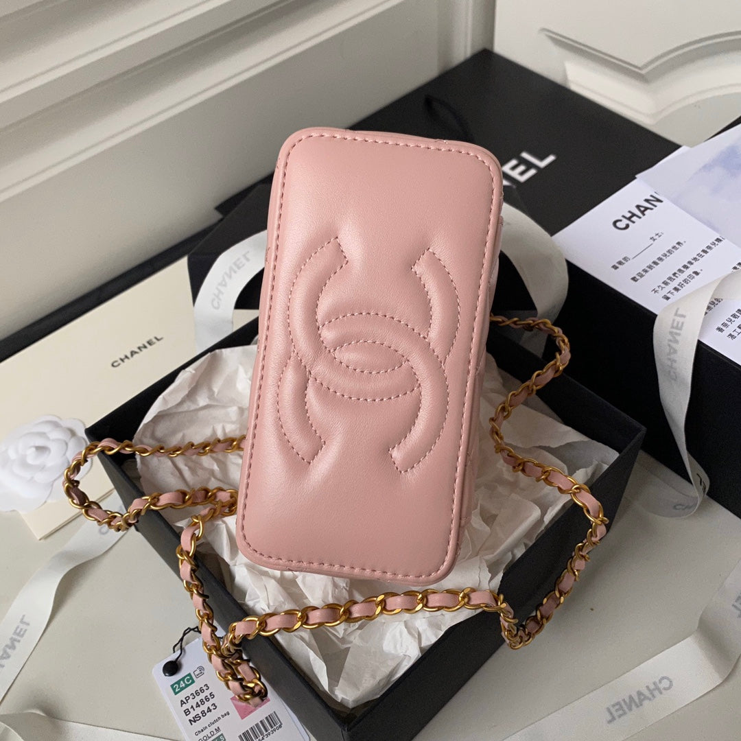 CHANEL Vanity Case 17cm Pink Lambskin Gold hardware