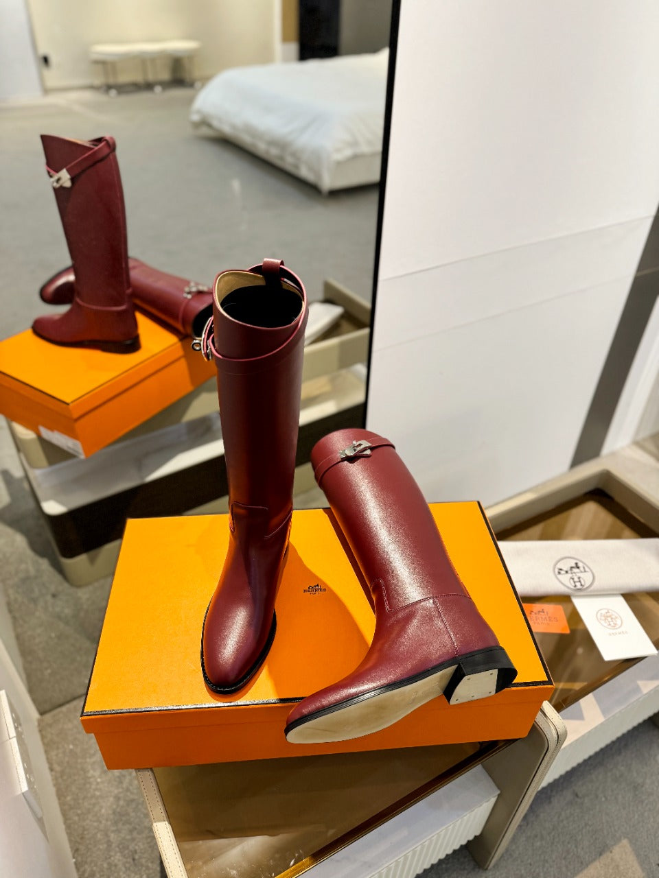 HERMES STIVALI JUMPING IN WINE RED CALFSKIN
