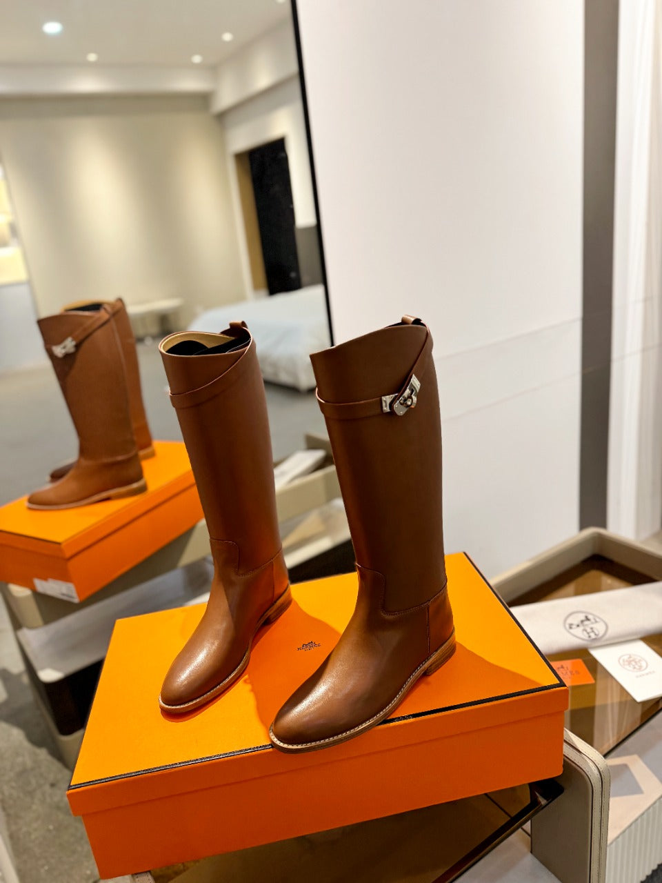HERMES STIVALI JUMPING IN GINGERBREAD BROWN CALFSKIN