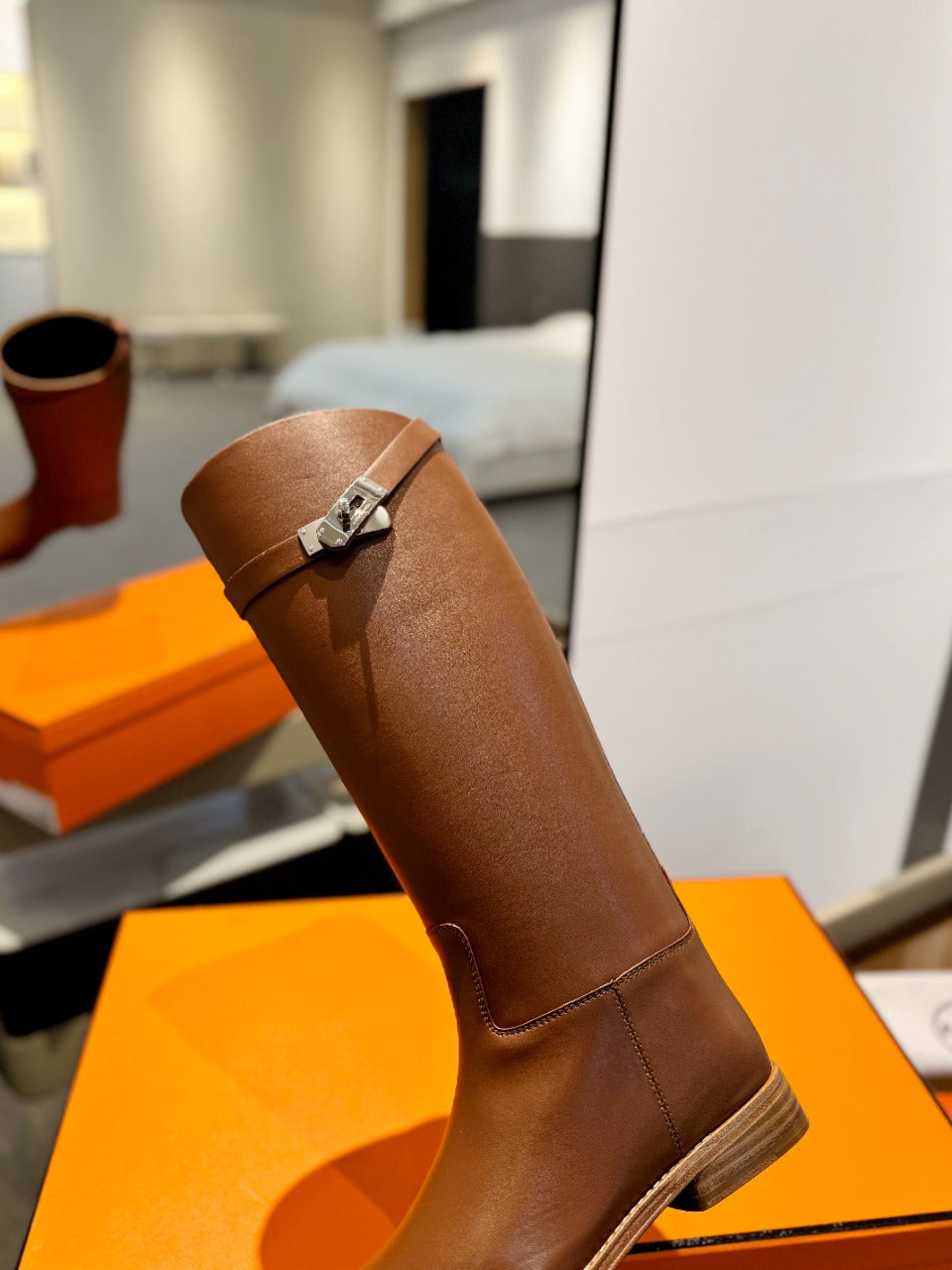 HERMES STIVALI JUMPING IN GINGERBREAD BROWN CALFSKIN