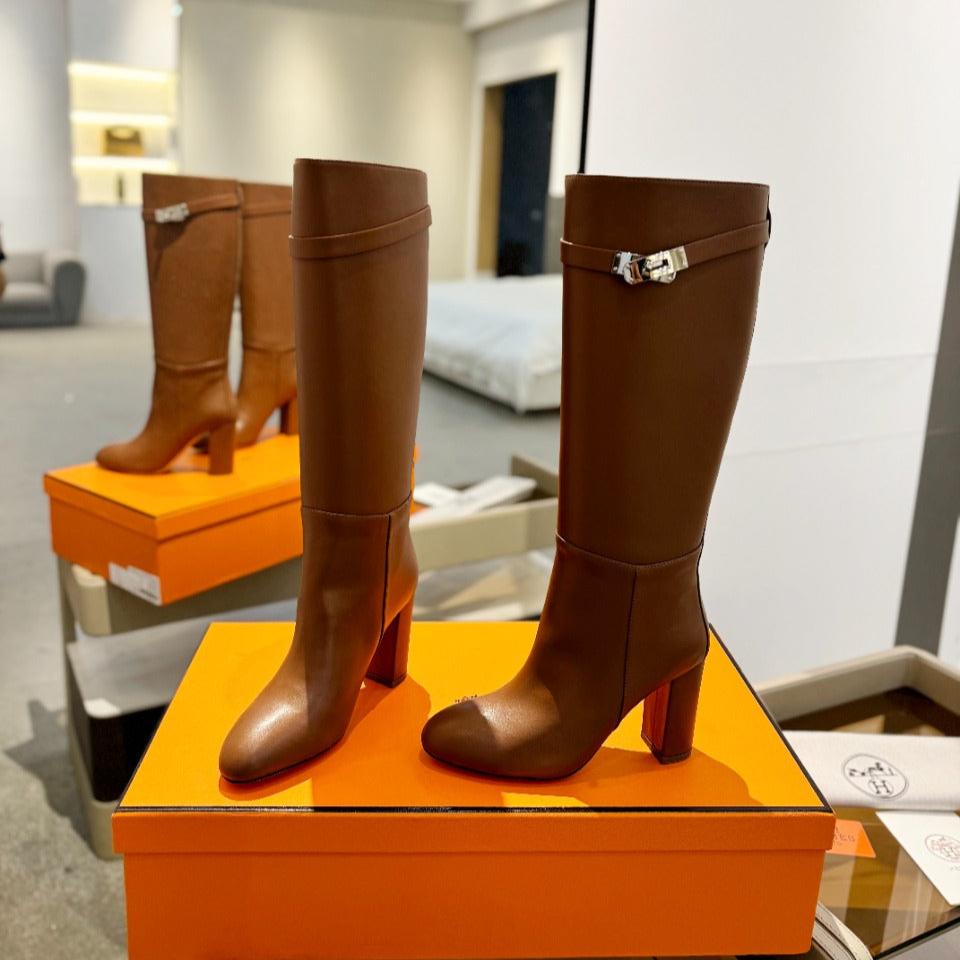 HERMES STORY BOOT 85MM IN BRONZE BROWN CALFSKIN