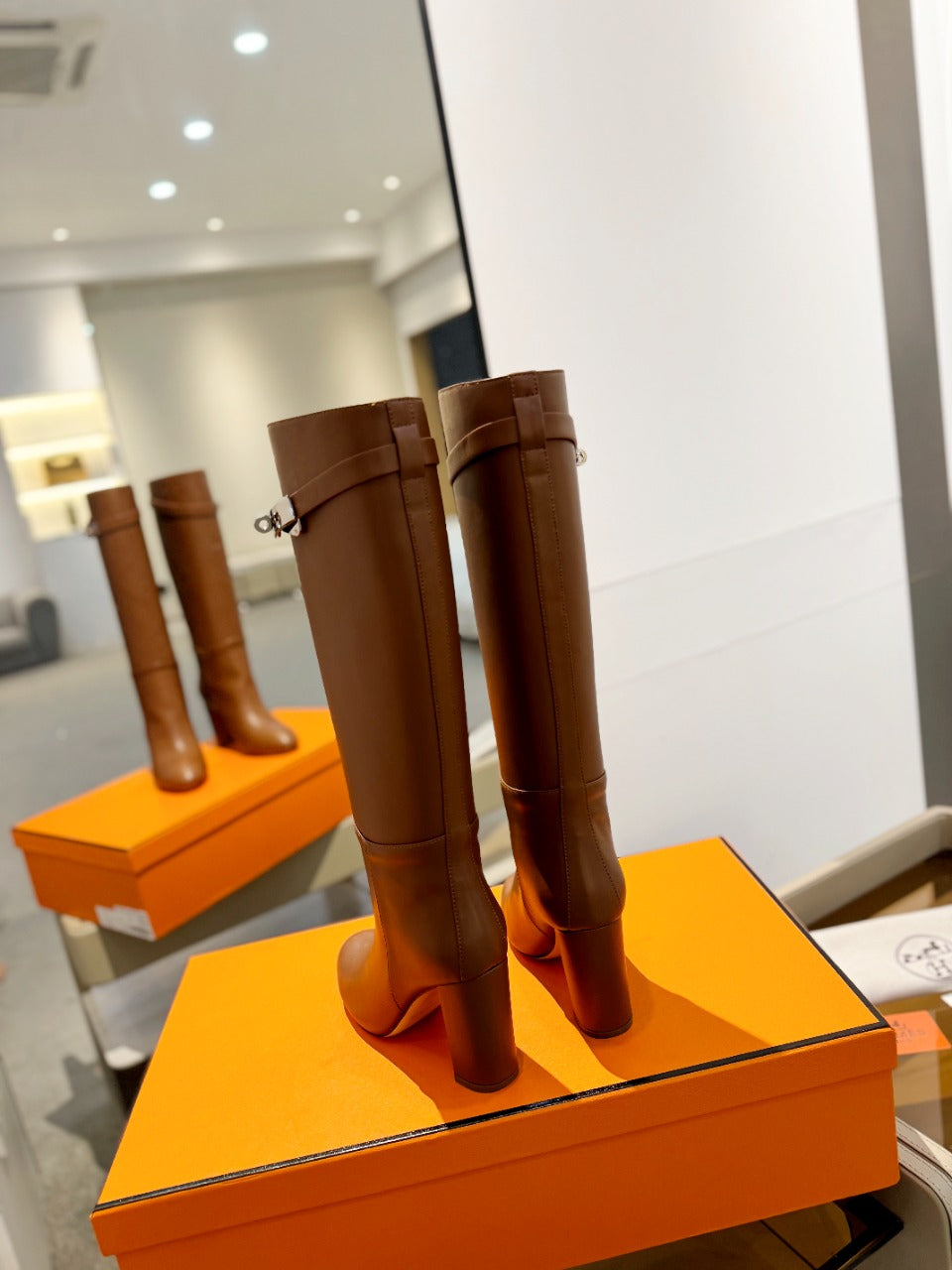 HERMES STORY BOOT 85MM IN BRONZE BROWN CALFSKIN