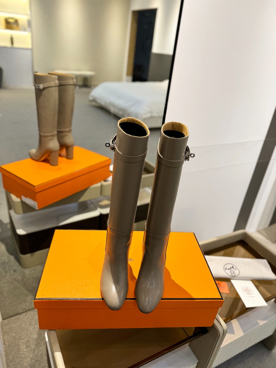 HERMES STORY BOOT 85MM IN PEANUT BROWN CALFSKIN