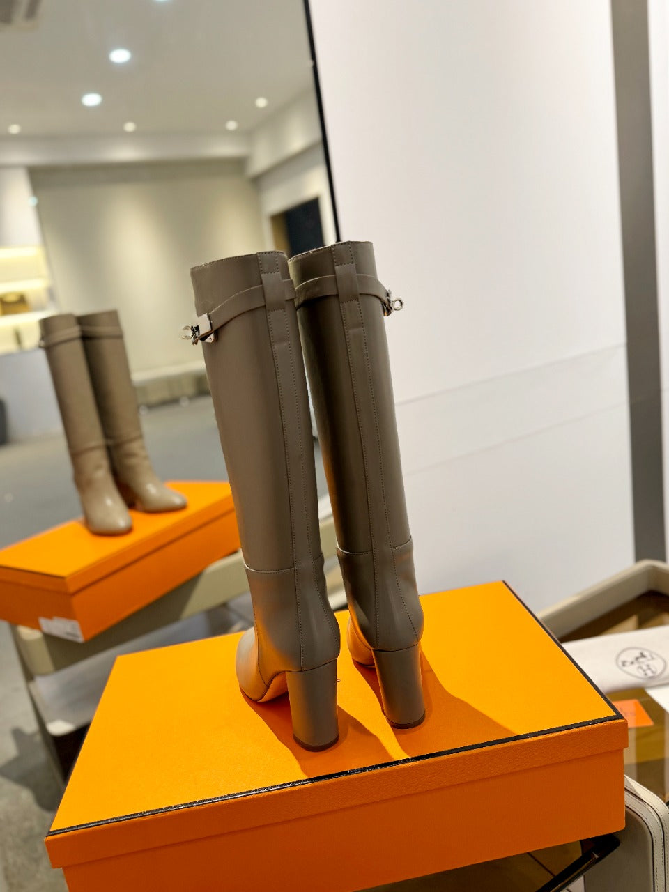 HERMES STORY BOOT 85MM IN PEANUT BROWN CALFSKIN