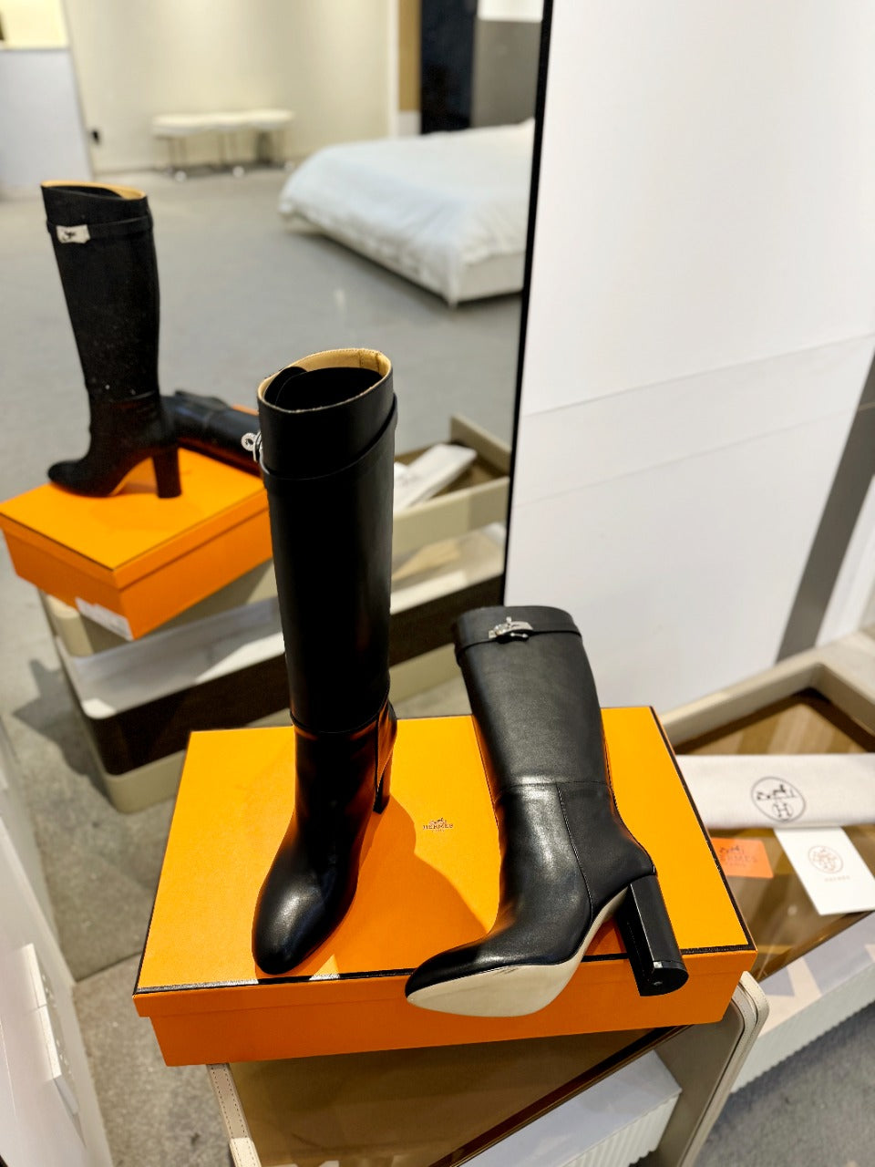 HERMES STORY BOOT 85MM IN BLACK CALFSKIN
