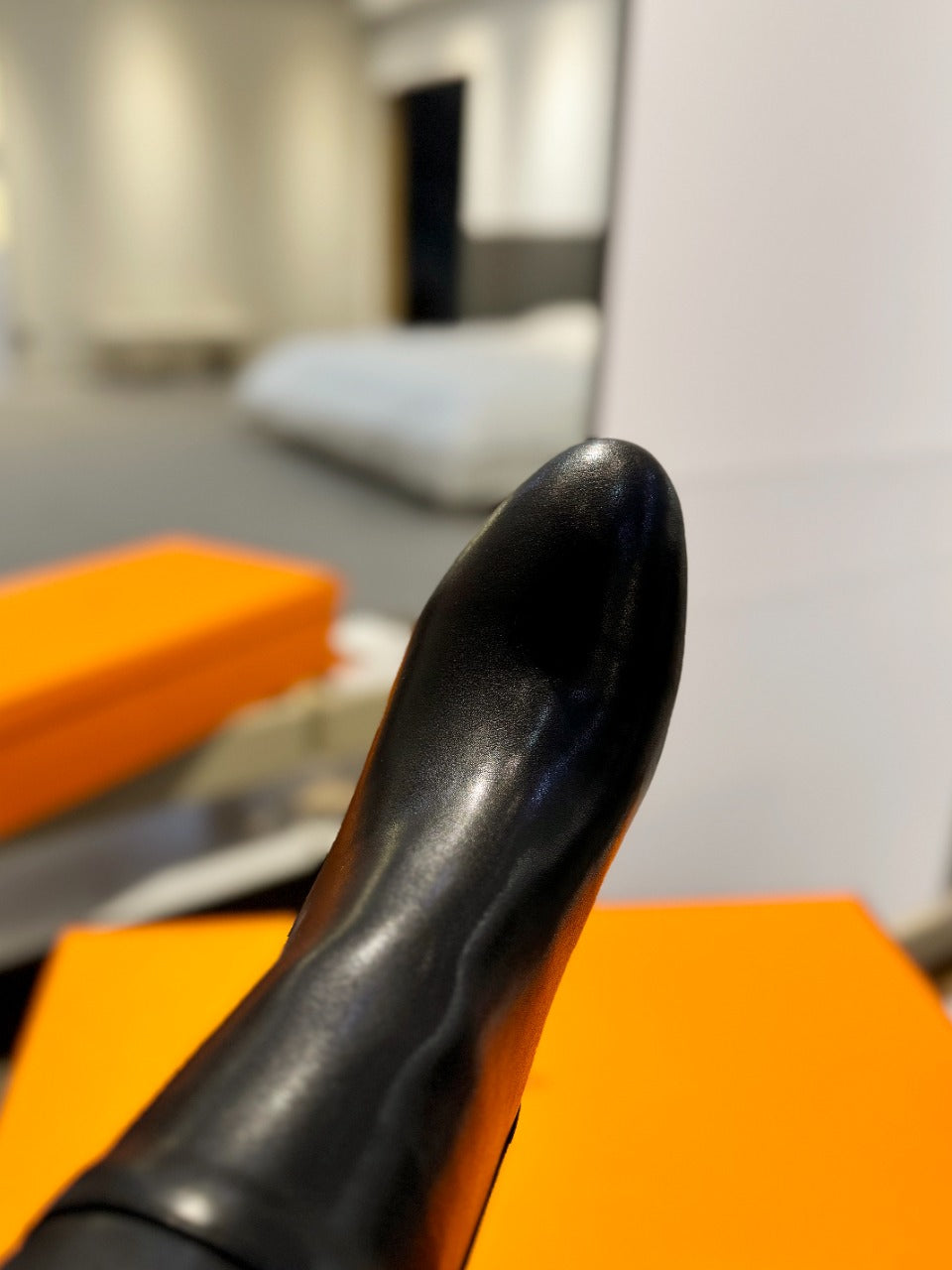 HERMES STORY BOOT 85MM IN BLACK CALFSKIN